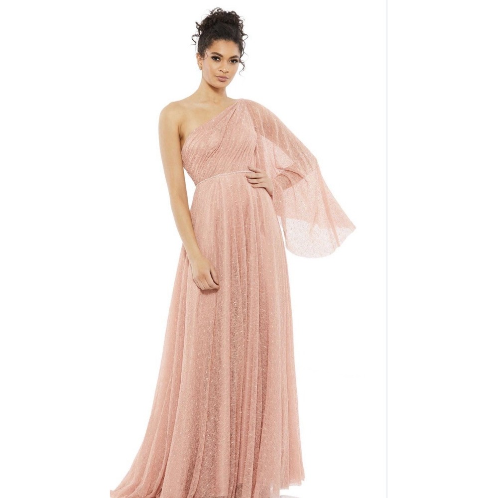 Mac Duggal 11244 Lace One Shoulder Illusion Sleeve A line Gown Size 16 Fairy